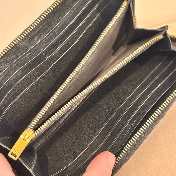 Saint Laurent YSL Chevron Quilted Black Grain de Poudre Leather Long Zip Wallet - Picture 8 of 14